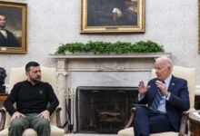 US President Joe Biden, right, and Volodymyr Zelenskiy, Ukraine's president, during a meeting in Washington on September 2024.