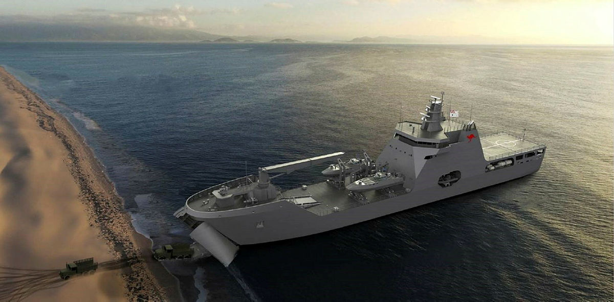 The Damen Landing Ship Transport 100 (LST100) has been selected as the preferred option for the Australian Defence Forces’ Landing Craft Heavy capability, to be constructed by Austal Australia