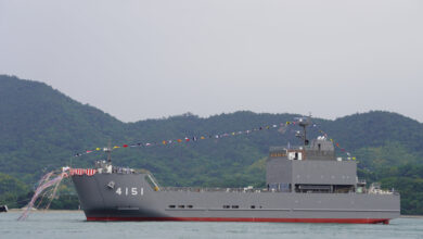 The "Nihonbare," Japan Self-Defense Force - Maritime Transport Group’s first Landing Craft Utility (LCU) vessel. Photo: Japanese Acquisition, Technology & Logistics Agency