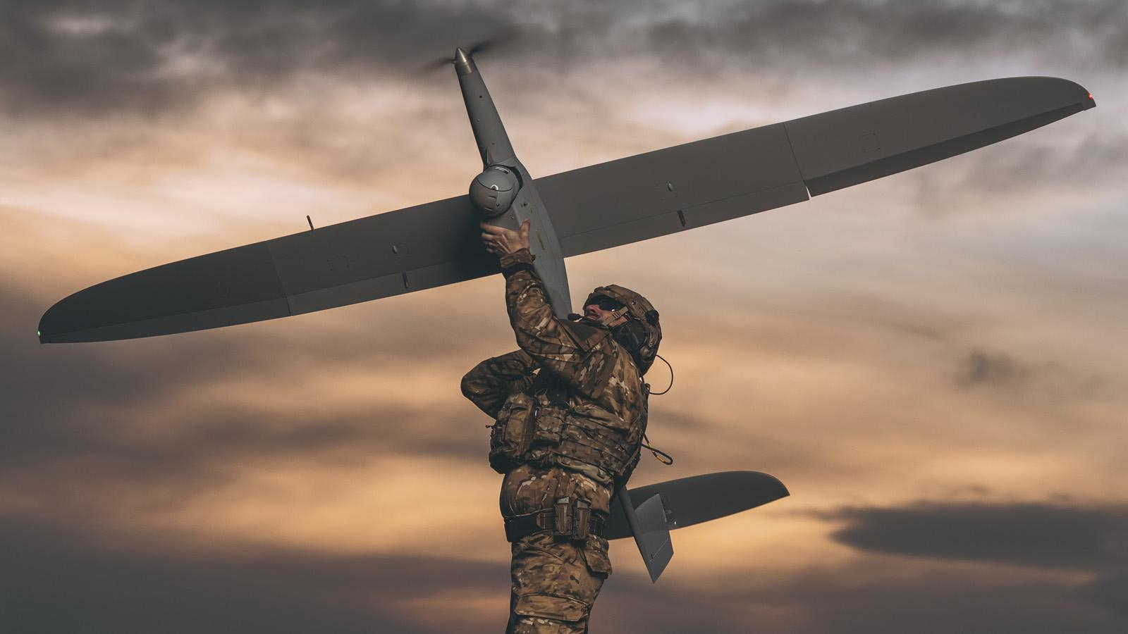 A troop launching WB Group's FlyEye reconnaissance drone. Photo: Polish Defence Minister Paweł Bejda via X (formerly Twitter)