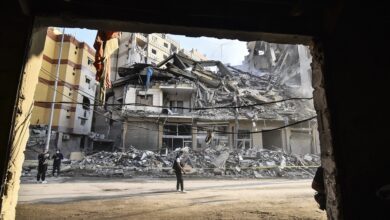 A heavily damaged building in Beirut, Lebanon, hit by an Israeli strike