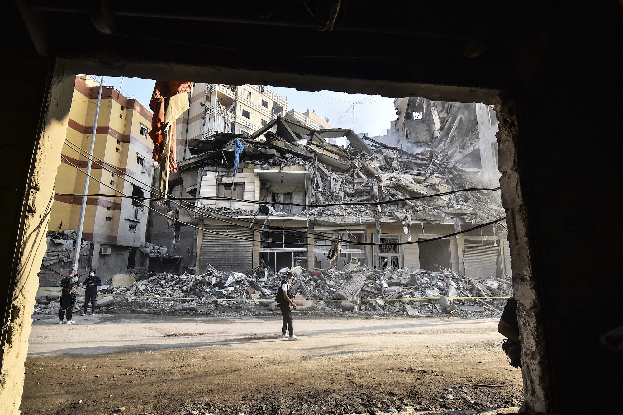 A heavily damaged building in Beirut, Lebanon, hit by an Israeli strike