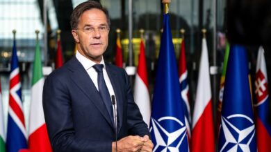 Secretary General of NATO Mark Rutte speaks during a press conference at NATO headquarters in Brussels, Belgium