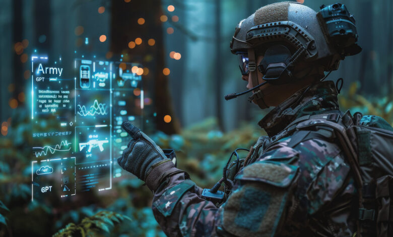 A soldier uses a handheld device to employ artificial intelligence for data analysis to guide rapid planning and execution of tactical-level operations