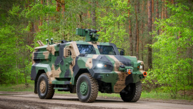 Waran 4x4 vehicle with an integrated aerial vehicle launcher. Photo: Huta Stalowa Wola