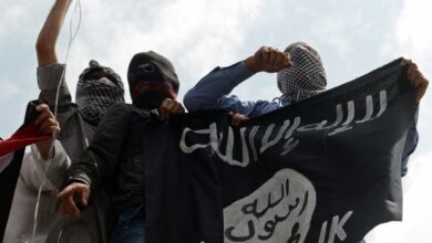 Kashmiri demonstrators hold up a flag of the Islamic State of Iraq and the Levant (ISIL) during a demonstration against Israeli military operations in Gaza, in downtown Srinagar on July 18, 2014. TAUSEEF MUSTAFA/AFP/AFP/Getty Images