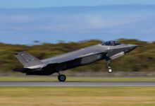 A Royal Australian Air Force F-35A Lightning II aircraft arrives at RAAF Base Williamtown, NSW. *** Local Caption *** Exercise Lightning Ferry 24 was conducted during November and December 2024, culminating with delivery of the final F-35A Lightning II aircraft to be acquired by the Air Force at RAAF Base Williamtown. The aircraft travelled from Nellis Air Force Base, in the United States of America, supported by Air Forces KC-30A Multi-Role Tanker Transport aircraft from No 33 Squadron, and a C-17A Globemaster III from No 36 Squadron. Australia has now received all of the F -35A Lightning II fleet.