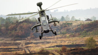 Tiger attack helicopter approaching the "Combat Shooting Operation Combined Forces" station as part of the 2016 Land Operations information training exercise at the Munster/Bergen military training area on October 12, 2016. ©Bundeswehr/Marco Dorow