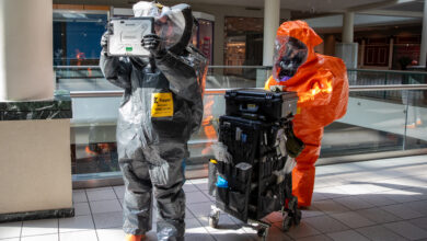 NORTH ATTLEBORO, Mass – Members of the Massachusetts National Guard 1st Weapons of Mass Destruction, Civil Support Team provide real time updates to the incident commander, during an evaluation training event at the Emerald Square Mall, November 7, 2024. The evaluation took place over two days in North Attleboro and tested the CST on their ability to respond to an incident involving a variety of WMDs. The CST's mission is to support civil authorities at a domestic incident site by identifying chemical, biological, radiological, nuclear, or high-yield explosives, agents, and substances, assessing current and projected consequences, and advising response measures. (U.S. Army photo by Sgt. 1st Class Steven Eaton)