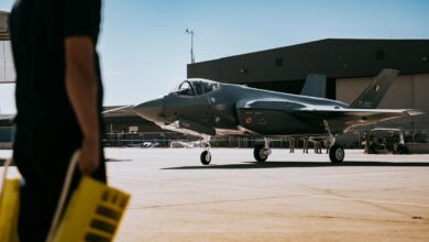 Belgian Air Force aircraft tail number FL002 lands at Luke Air Force Base in Arizona, USA