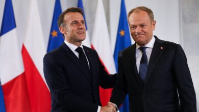 In Warsaw, Poland, on December 12, 2024, French President Emmanuel Macron meets with Polish Prime Minister Donald Tusk at the Chancellery of the Prime Minister. They discuss aid provided to Ukraine and international politics. They also discuss the Polish Presidency of the Council of the European Union, which begins on January 1, 2025, and its plans.