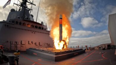 HMAS Brisbane fires a Tomahawk Weapon System off of the cost of San Diego, United States