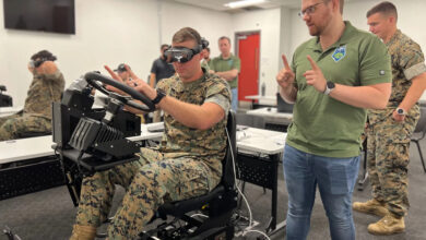 US marine practice on the "Wave Warrior" Amphibious Combat Vehicle Driver Training System (ACV-DTS). Photo: XR Training