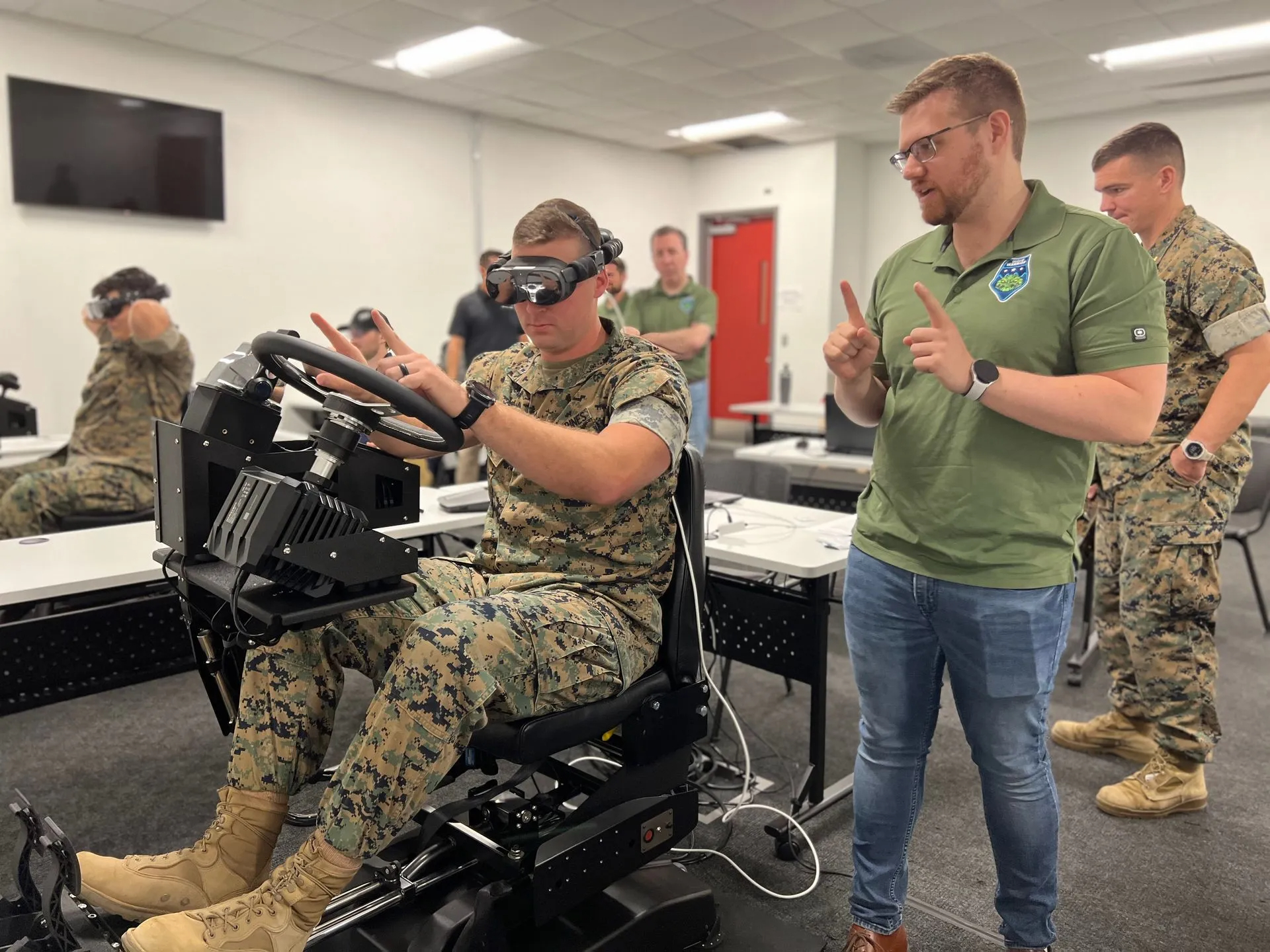 US marine practice on the "Wave Warrior" Amphibious Combat Vehicle Driver Training System (ACV-DTS). Photo: XR Training