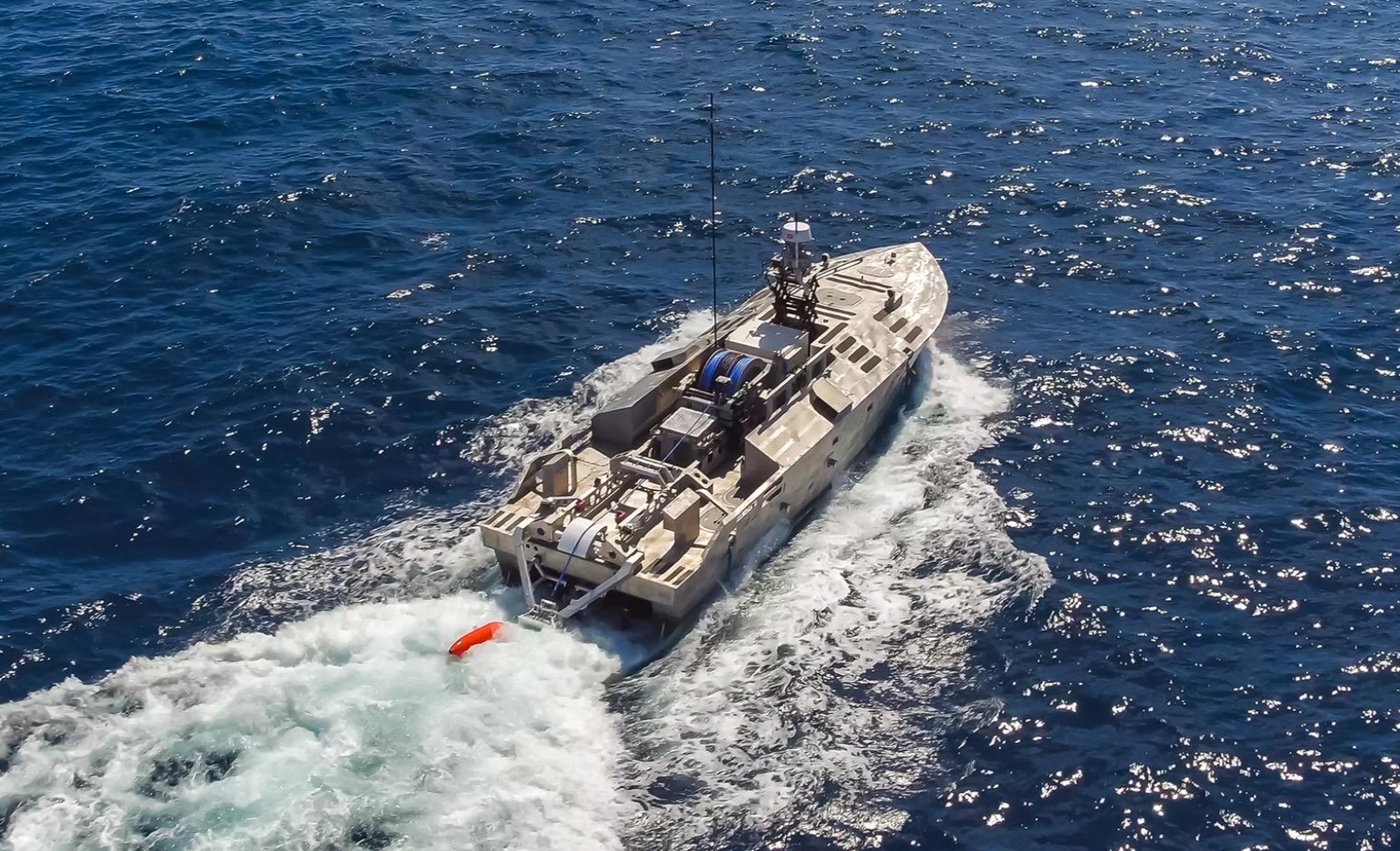 Textron Systems’s Common Unmanned Surface Vehicle for deploying Mine Sweeping payloads.