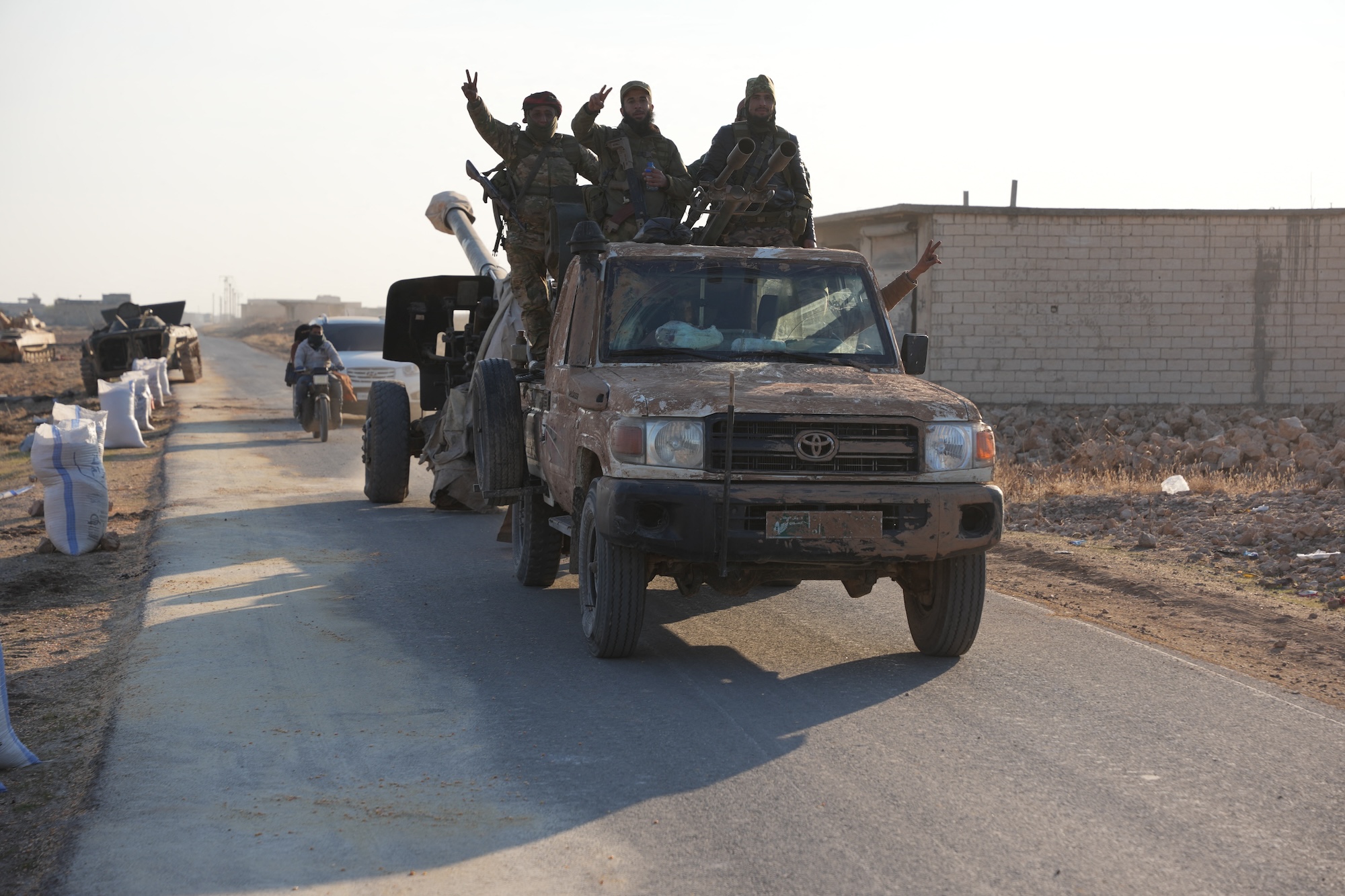 Rebels in northwest Syria seized military vehicles belonging to the regime along the route toward Kweris airport in the eastern countryside of Aleppo