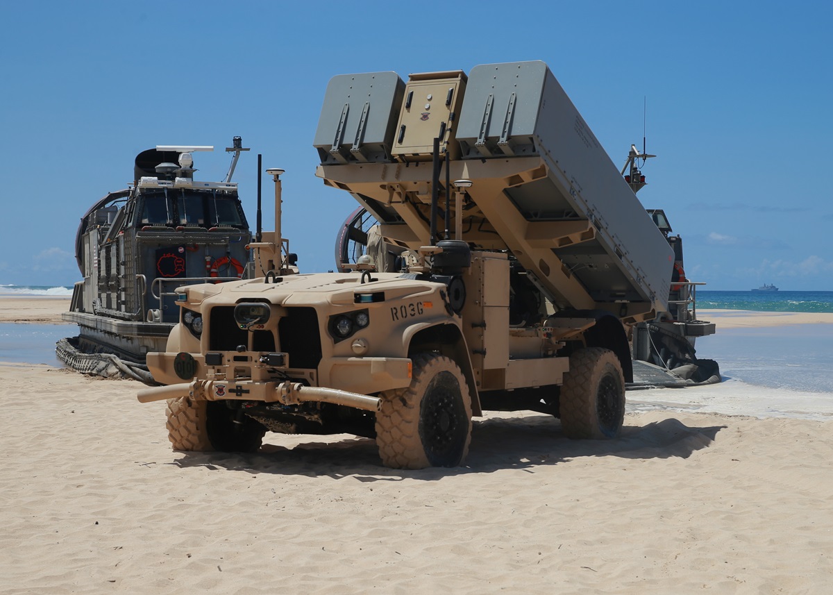 KAUAI, Hawaii - A Navy Marine Expeditionary Ship Interdiction System launcher deploys into position aboard Pacific Missile Range Facility Barking Sands, Hawaii, Aug. 16, 2021.