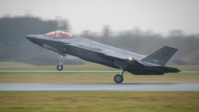 F-35 aircraft at the Danish Fighter Wing Skrydstrup facility.