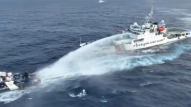 China Coast Guard fires water cannon to a Philippine vessel