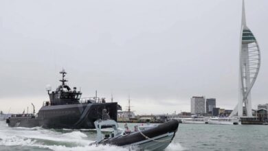 An uncrewed Pacific 24 rigid inflatable boat was remotely controlled from Royal Navy experimentation ship XV Patrick Blackett while the pair sailed off the coast of Portsmouth.