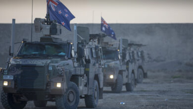 Protected Mobility Vehicles line up for a range practice at the Taji Military Complex, Iraq. *** Local Caption *** The Task Group Taji Quick Reaction Force are responsible for base defence at the Taji Military Complex, Iraq and conduct routine patrols. They also provide security overwatch for coalition forces as they train the Iraqi Security Forces to combat Daesh. Task Group Taji is a part of Australia and New Zealands contribution to the US-led Operation Inherent Resolves Building Partner Capacity mission. The ADF effort is part of Operation OKRA and the NZDF effort is part of Operation MANAWA. Task Group Taji has trained more than 46,000 members of the Iraqi Security Forces and law enforcement agency personnel since 2015.