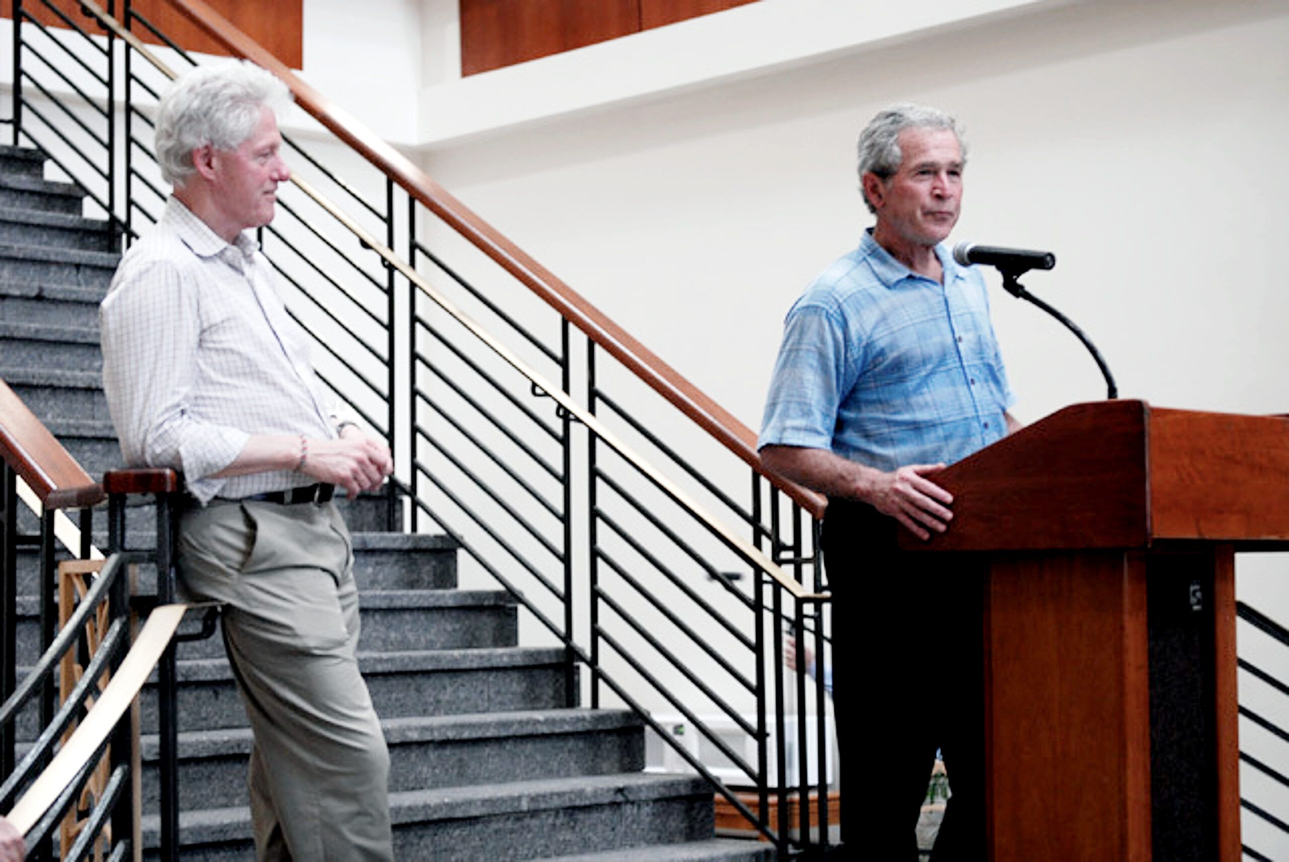 PORT-AU-PRINCE, HAITI - Former Presidents Bill Clinton and George Bush both visited the United States Embassy in Port-au-Prince, Haiti, March 22, to support the people who have been helping to rebuild Haiti after the shocking earthquake that happened Jan. 12. (U.S. Army photo by Pvt. Cody Barber)