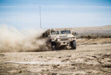 U.S. Army Soldiers assigned to 16th Combat Aviation Brigade drive a HUMVEE through dusty terrain at Orchard Combat Training Center, Idaho, Oct. 8, 2016. Over 1,000 soldiers from 7th Infantry Division are participating in Raptor Fury, an exercise to validate 16th CAB's mission readiness.