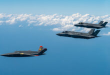 A U.S. Marine Corps XQ-58A Valkyrie, highly autonomous, low-cost tactical unmanned air vehicle, conducts its second test flight with two U.S. Air Force F-35A Lightning II aircraft assigned to 33rd Fighter Wing, 96th Test Wing at Eglin Air Force Base, Fla., Feb. 23, 2023. The XQ-58A Valkyrie test flight and the data collected inform future requirements for the Marine Corps in a rapidly evolving security environment, while successfully fueling joint innovation and experimentation opportunities. (U.S. Air Force photo by Master Sgt. John McRell)