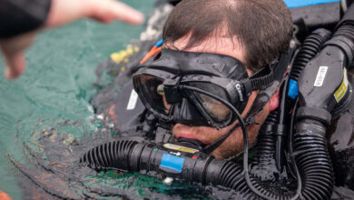 Images show members of the Royal Navy Gibraltar Dive Clearance Team training of Western Beach, Gibraltar. Photo: UK Royal Navy