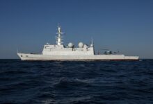 The Iranian army's first signals intelligence ship, named Zagros, at sea