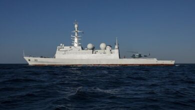 The Iranian army's first signals intelligence ship, named Zagros, at sea