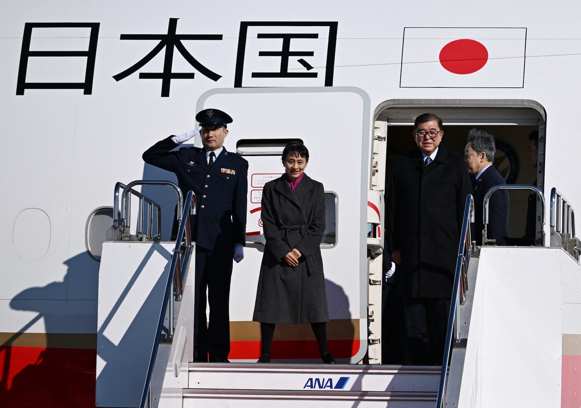 Japan's Prime Minister Shigeru Ishiba leaves Haneda Airport in Tokyo