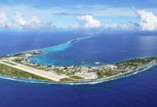 Aerial view of US Army Garrison - Kwajalein Atoll in the Marshall Islands