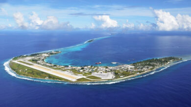 Aerial view of US Army Garrison - Kwajalein Atoll in the Marshall Islands