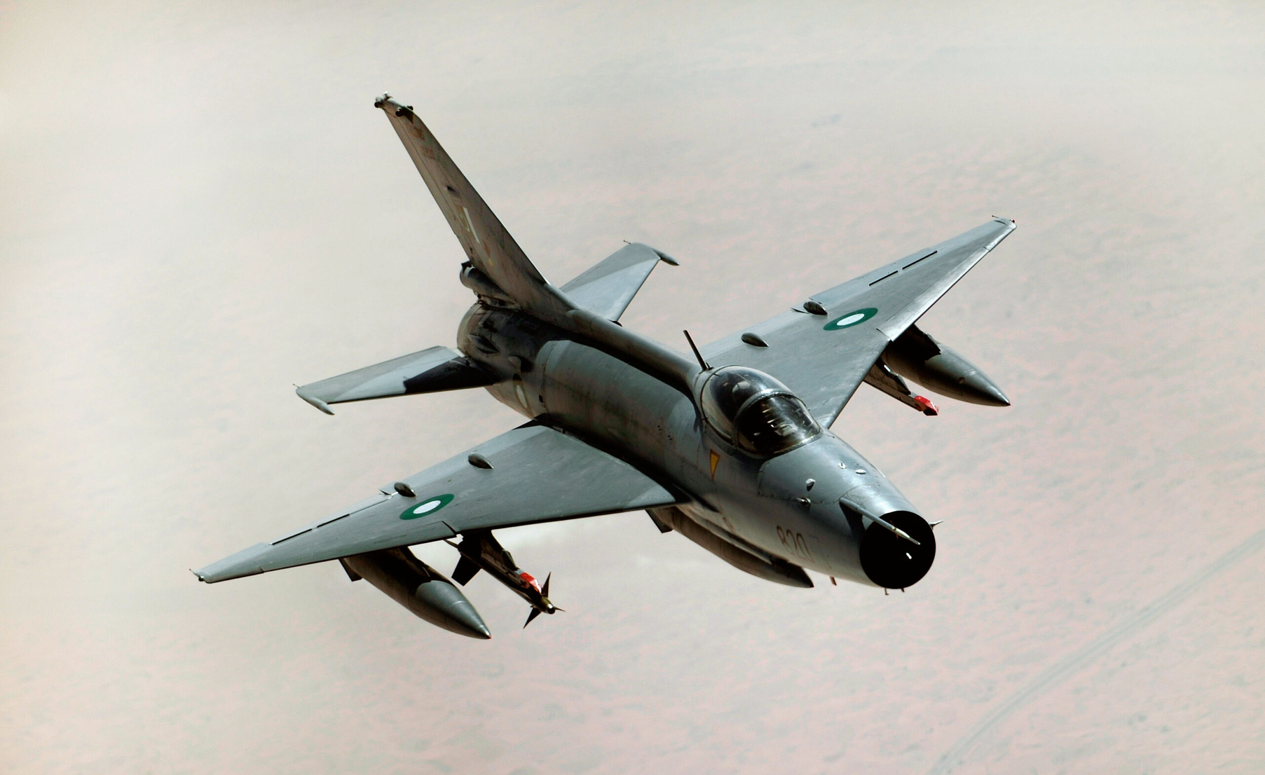 A Pakistani Chengdu F-7PG aircraft conducts a training mission during a multinational exercise Dec. 9, 2009, in Southwest Asia. Aircrews from France, Jordan, Pakistan, the U.A.E., the U.K. and the U.S. are training together in the Air Forces Central area of responsibility.