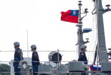 Naval soldiers stand guard on a corvette, during a Navy Drill for Preparedness Enhancement during an Army Preparedness Enhancement Drill ahead of the Chinese New Year, amid escalating Chinese threats to the island, in Keelung, Taiwan, on Jan 7, 2022.