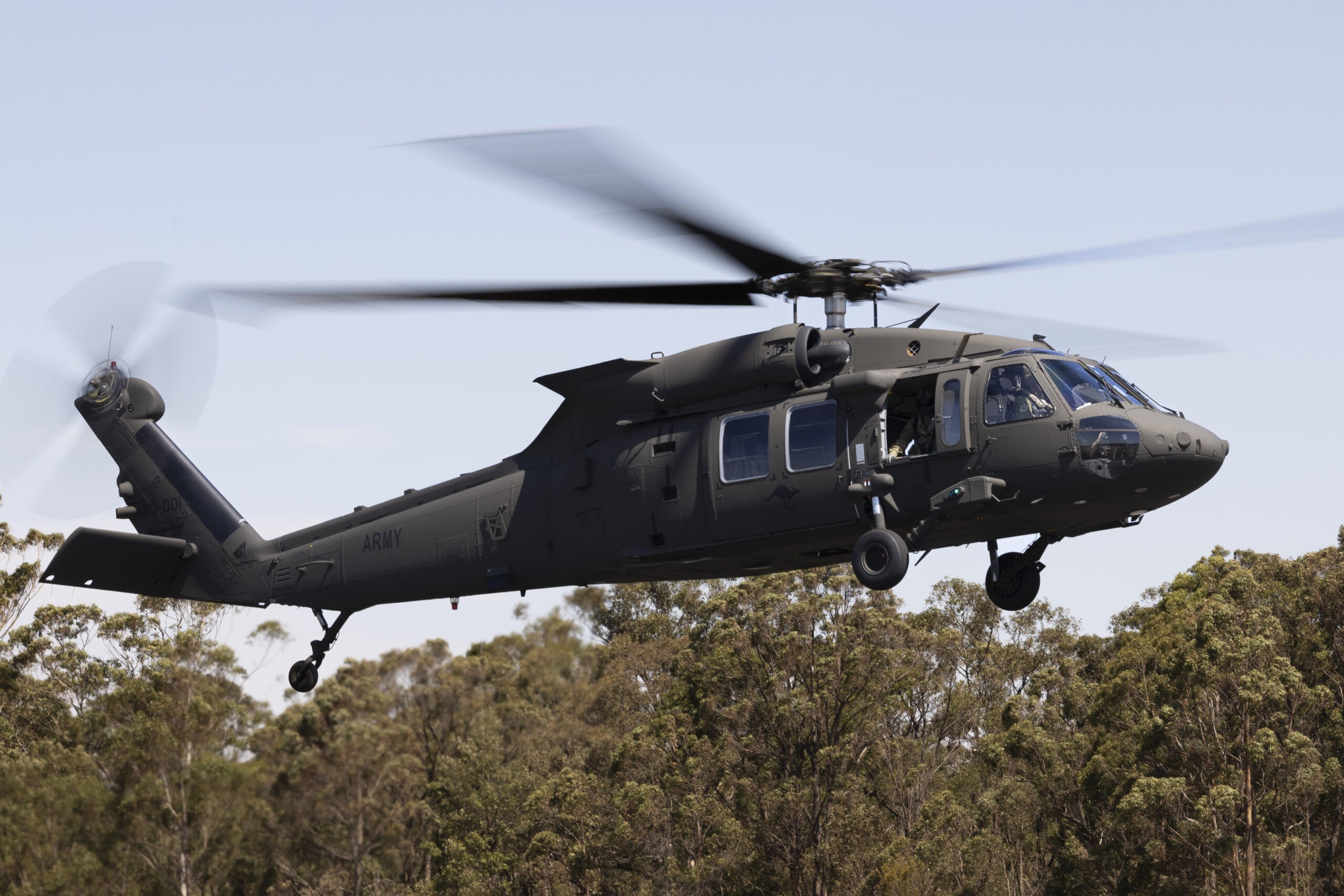 An Australian Army UH-60M Black Hawk helicopter from 6th Aviation Regiment takes off from Holsworthy Barracks in Sydney. *** Local Caption *** The Australian Army has taken deliver of the first three UH-60M Black Hawk helicopters and already commenced flying operations.  The Army will take delivery of a total of 40 UH-60M Black Hawks, which will operate from Holsworthy Barracks in Sydney and Oakey in South-East Queensland. Black Hawk helicopters provide Army with the modern, credible and sustainable aviation capability it needs to meet the contemporary challenges of warfare. 
The next tranche of Black Hawk helicopters is expected early 2024.