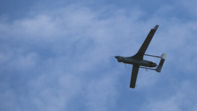 A U.S. Marine Corps RQ-21A Blackjack assigned to Marine Unmanned Aerial Vehicle Squadron 2 flies over Rena, Norway during Frozen Reindeer, May 20, 2018. Frozen Reindeer is a training exercise designed to build flight and ground proficiency to increase unit readiness. (U.S. Marine Corps photo by Sgt. Joselyn Jimenez)