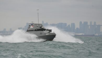 The RSN’s Maritime Security (MARSEC) Unmanned Surface Vessel (USV) operating in the Singapore Strait.