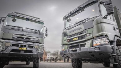 Scania and Volvo military trucks. Photo: Swedish Defence Materiel Administration