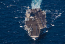 MEDITERRANEAN SEA (Feb. 3, 2022) – The Nimitz-class aircraft carrier USS Harry S. Truman (CV 75) conducts flight operations in the Mediterranean Sea in support of Neptune Strike 2022, Feb. 3. Neptune Strike 2022 highlights NATO’s ability to integrate the high-end maritime capabilities of a carrier strike group to ensure high operational readiness across the Alliance and the defence and protection of all Allies. It is the first time since the Cold War that a full US carrier group comes under NATO command.(Photo by French Master Sergeant Malaury Buis)