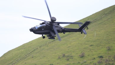 Image of a Apache AH-64E helicopter, seen here being demonstrated at Lulworth Range in the UK. A multi-domain immersive experience showcasing military equipment and capabilities took place at Lulworth Range, ahead of the Defence Command Paper refresh. The event was attended by Minister for the Armed Forces James Heappey, Chief of the General Staff General Sir Patrick Sanders and Chief of the Defence Staff Admiral Sir Tony Radakin. As well as demonstrating some of the cutting-edge equipment being used by the British military, the activity showcased integrated tactics and combined arms warfare. Other developing capability demonstrated included remote medical support and counter-unmanned aerial systems technology. The RAF's F35 fast jet and A400M transport aircraft were part of demonstrations, along with other equipment from across the three single services including Merlin and Apache helicopters and a Challenger 2 main battle tank. The demonstration featured personnel and equipment from units including 4 Light Brigade Combat Team; Future Commando Force (30 Commando Royal Marines); 4 Ranger from the Army Special Operations Brigade; 11 Group RAF; Experimental and Trial Group (ETG) consisting of elements from 2YORKS, the Next Generation Combat Team; elements of 16 Air Assault Brigade Combat Team HQ and Medical Regiment.