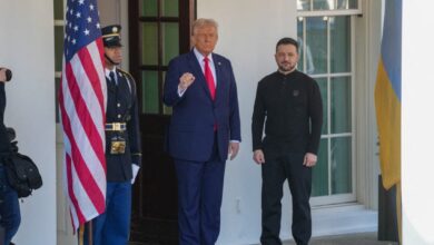 President Donald Trump greets Ukrainian President Volodymyr Zelensky at the White House in Washington, D.C., United States, on February 28, 2025.