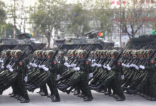 Troops march on parade during an oath-of-allegiance ceremony, presided over by army chief Gen Narongpan Jitkaewthae, to mark Royal Thai Armed Forces Day on 18 January 2023 at the armys Cavalry Centre in Saraburi. Some 2,846 soldiers took part in the parade.