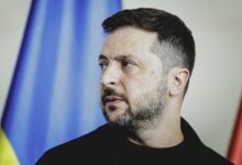 Volodymyr Zelensky, President of Ukraine, pictured at a press conference