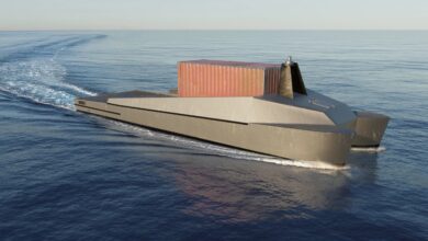 BlackSea’s Modular Attack Surface Craft shown with a containerized payload on its twin-hull design.