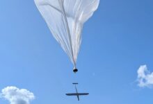 Aventra’s Piranha glide kit suspended beneath a high-altitude balloon during launch tests.
