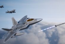 Artwork showing an F-22 Raptor with new pods, external fuel tanks, and an unknown air-to-air missile, potentially the AIM-260