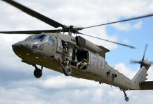 A UH-60 Black Hawk helicopter in flight.