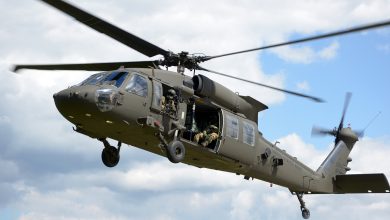A UH-60 Black Hawk helicopter in flight.